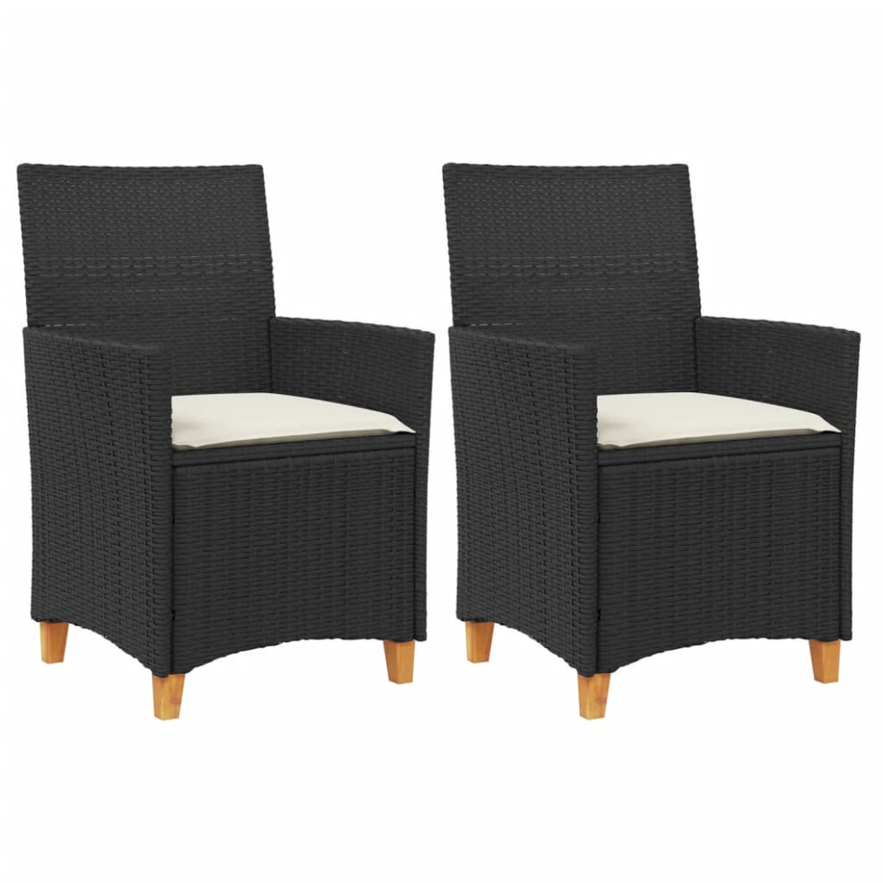 (black, rattan armrest) vidaXL Garden Chairs with Cushions Patio Seat 2 pcs Poly Rattan and Solid Wood