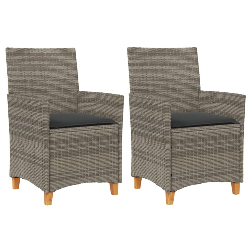 (grey, rattan armrest) vidaXL Garden Chairs with Cushions Patio Seat 2 pcs Poly Rattan and Solid Wood