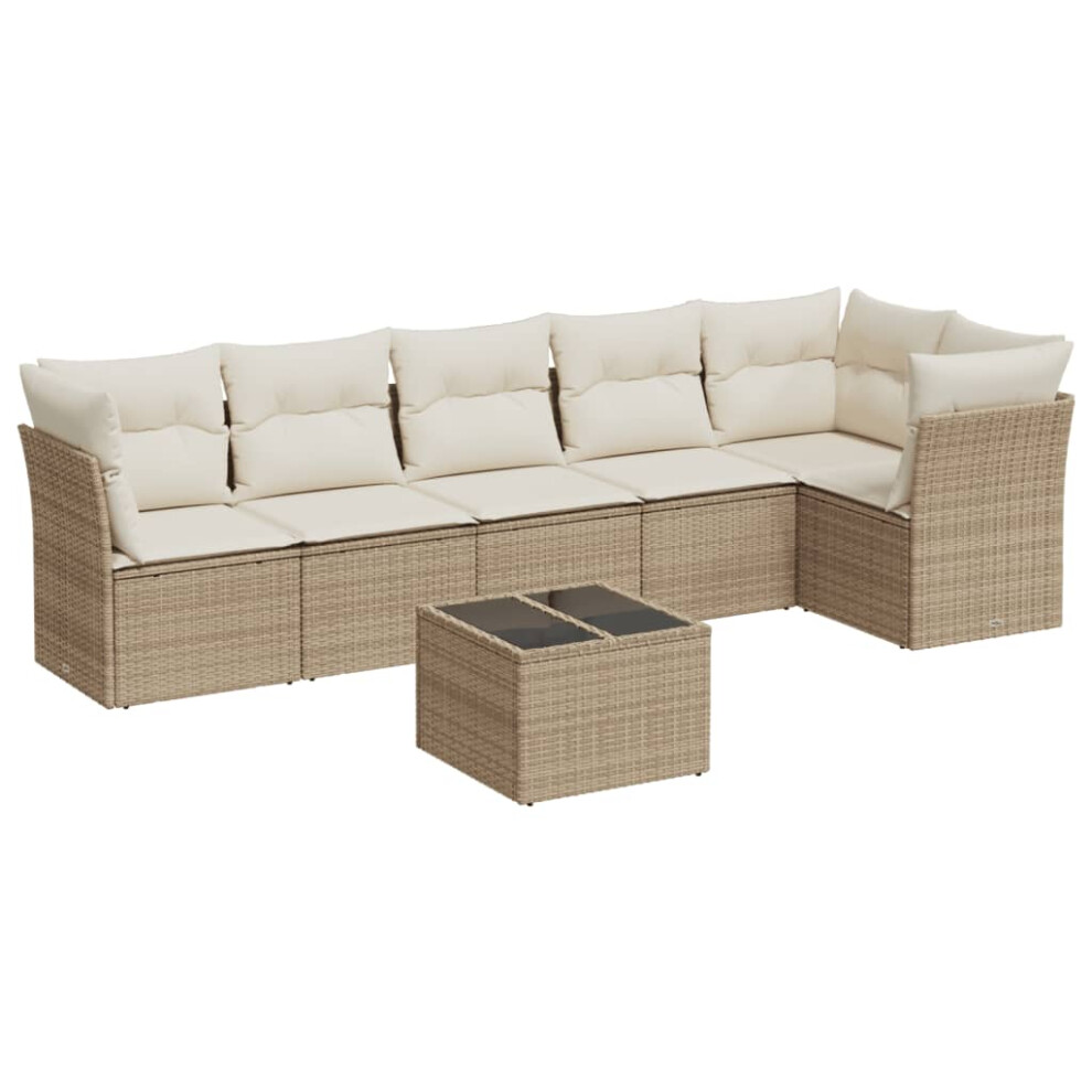 (beige and cream) vidaXL Garden Sofa Set 7 Piece with Cushions Couch Light Grey Poly Rattan