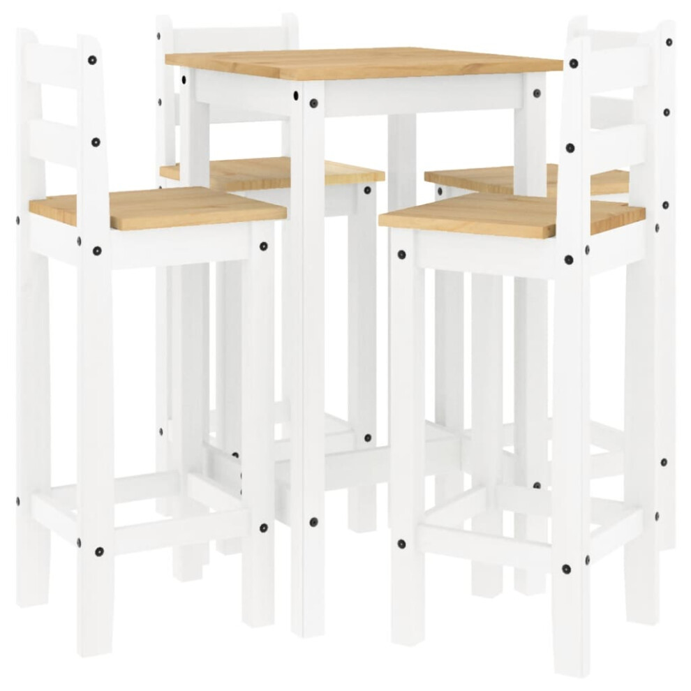 (white, 57 cm/bar table + 4x bar chair) vidaXL Bar Set Dining Bar Table and Chairs Kitchen Bistro Set Solid Wood Pine