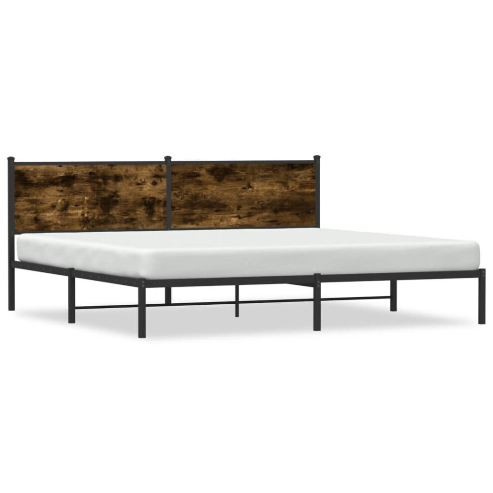 vidaXL Metal Bed Frame with Headboard Bed Base Bedstead Smoked Oak 200x200 cm