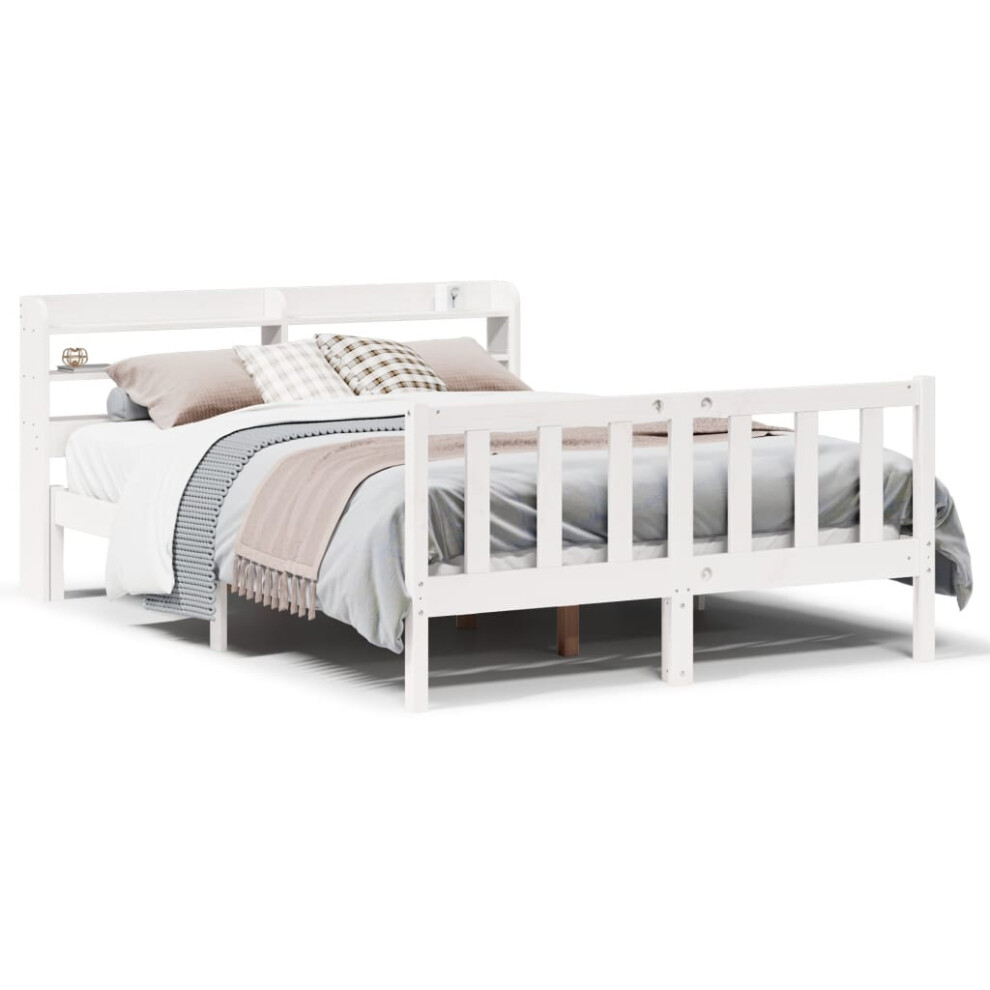 vidaXL Bed Frame with Headboard Bed Base White 140x200 cm Solid Wood Pine