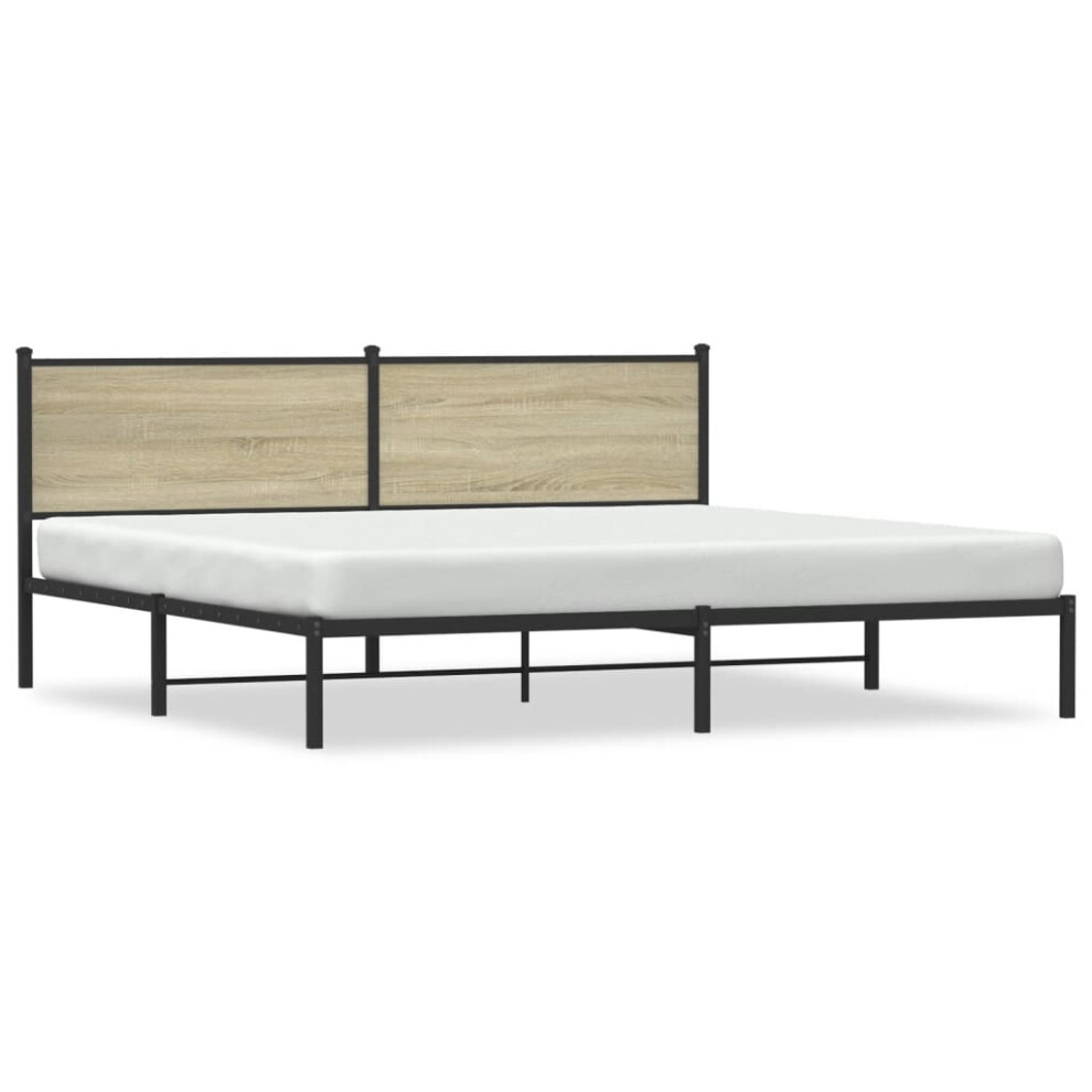 vidaXL Metal Bed Frame with Headboard Bed Base Bedstead Sonoma Oak 200x200 cm