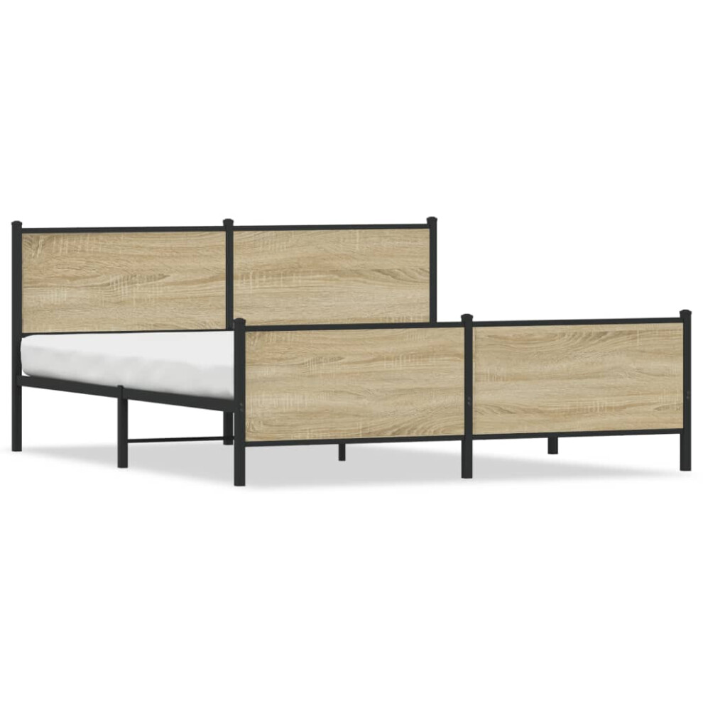 vidaXL Metal Bed Frame with Headboard and Footboard Sonoma Oak 200x200 cm