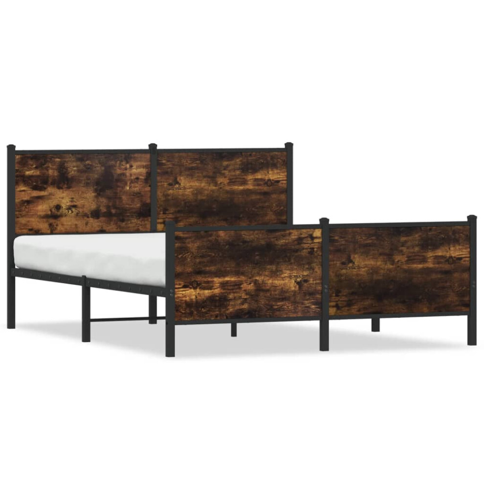 vidaXL Metal Bed Frame with Headboard and Footboard Smoked Oak 140x200 cm