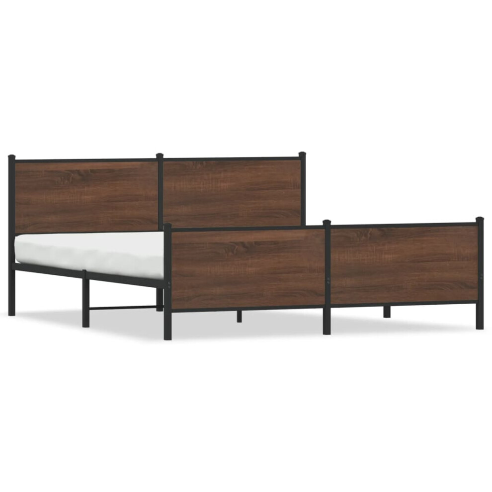 vidaXL Metal Bed Frame with Headboard and Footboard Bed Brown Oak Super King