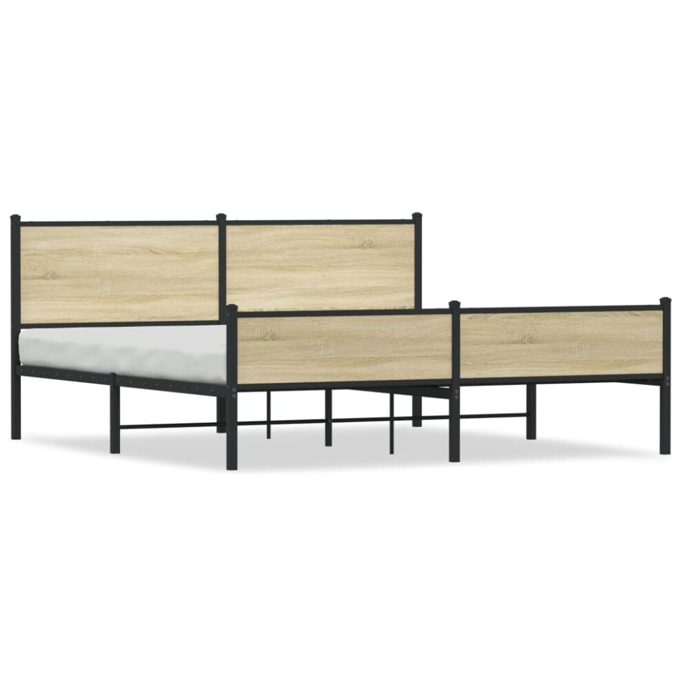 vidaXL Metal Bed Frame with Headboard and Footboard Sonoma Oak 183x213 cm