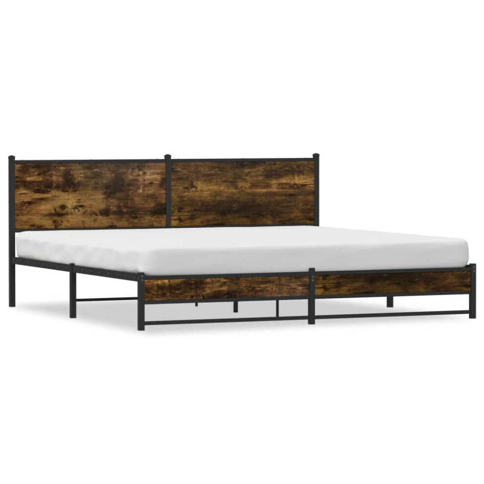 Vidaxl Metal Bed Frame With Headboard Bed Base Bedstead Smoked Oak 200X200 Cm