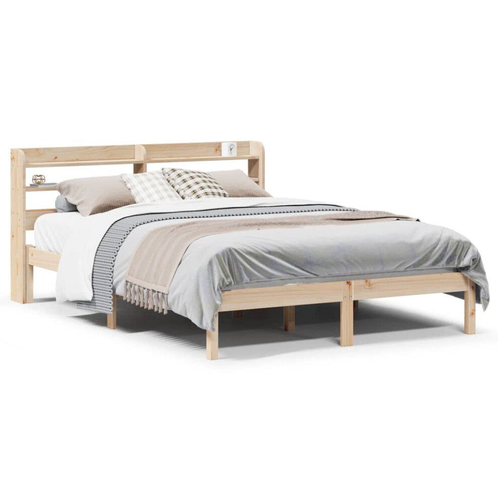 vidaXL Bed Frame with Headboard Bed Base 150x200 cm King Size Solid Wood Pine