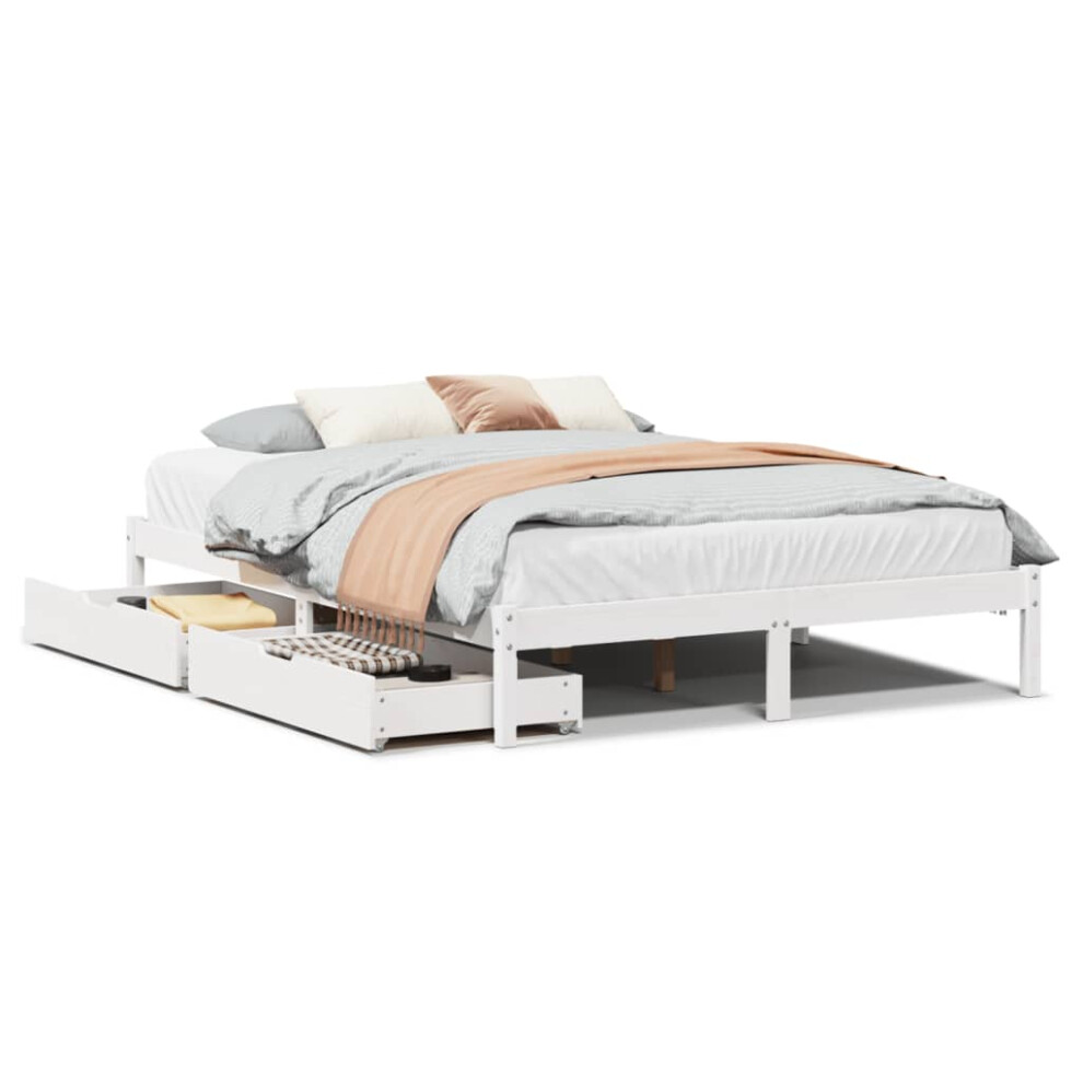 Vidaxl Bed Frame With Drawers Home Bed Base White 120X200 Cm Solid Wood Pine