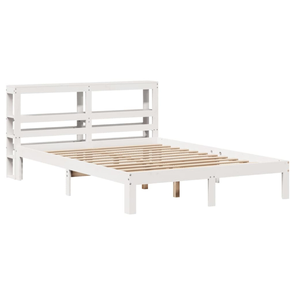 vidaXL Bed Frame with Headboard Bed White 135x190 cm Double Solid Wood Pine