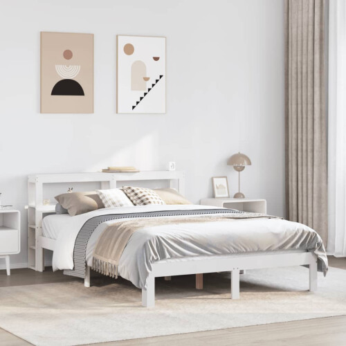 VidaXL vidaXL Bed Frame with Headboard White 150x200 cm King Size Solid Wood Pine 2