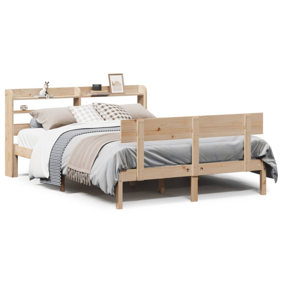 vidaXL Bed Frame with Headboard Bed Base Bedstead 140x190 cm Solid Wood Pine