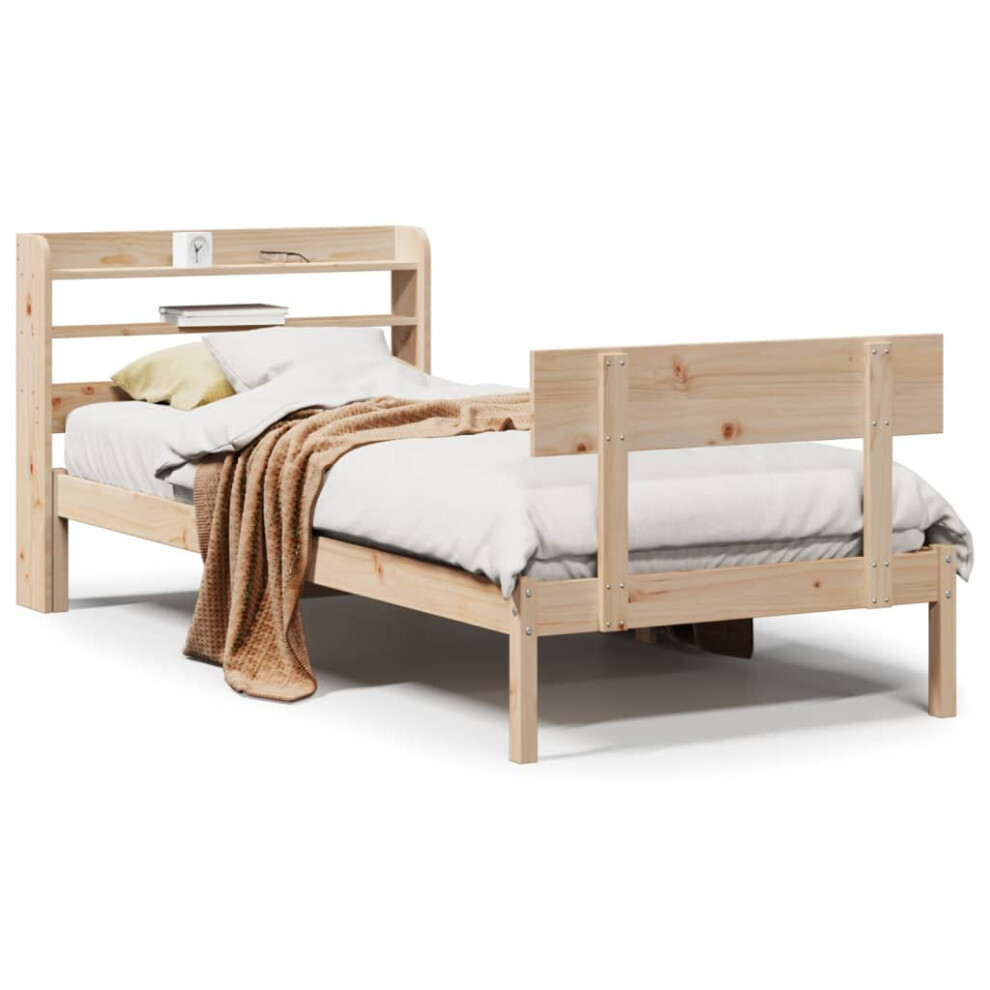 vidaXL Bed Frame with Headboard Bed Base 90x190 cm Single Solid Wood Pine