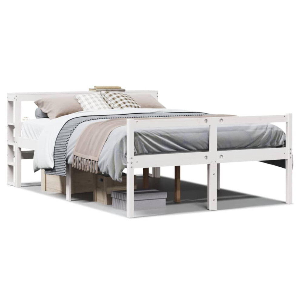 vidaXL Senior Bed with Headboard Bed Frame White 120x200 cm Solid Wood Pine