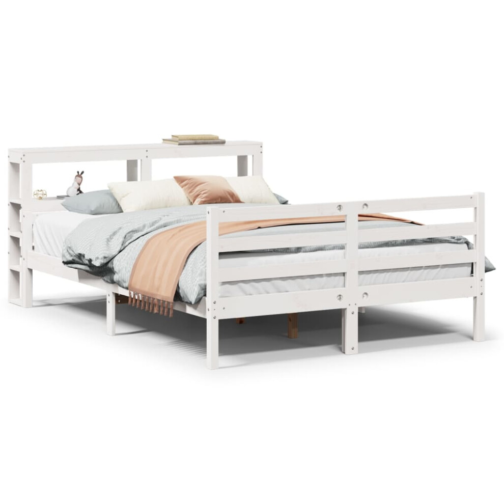 vidaXL Bed Frame with Headboard Bed Base White 120x200 cm Solid Wood Pine