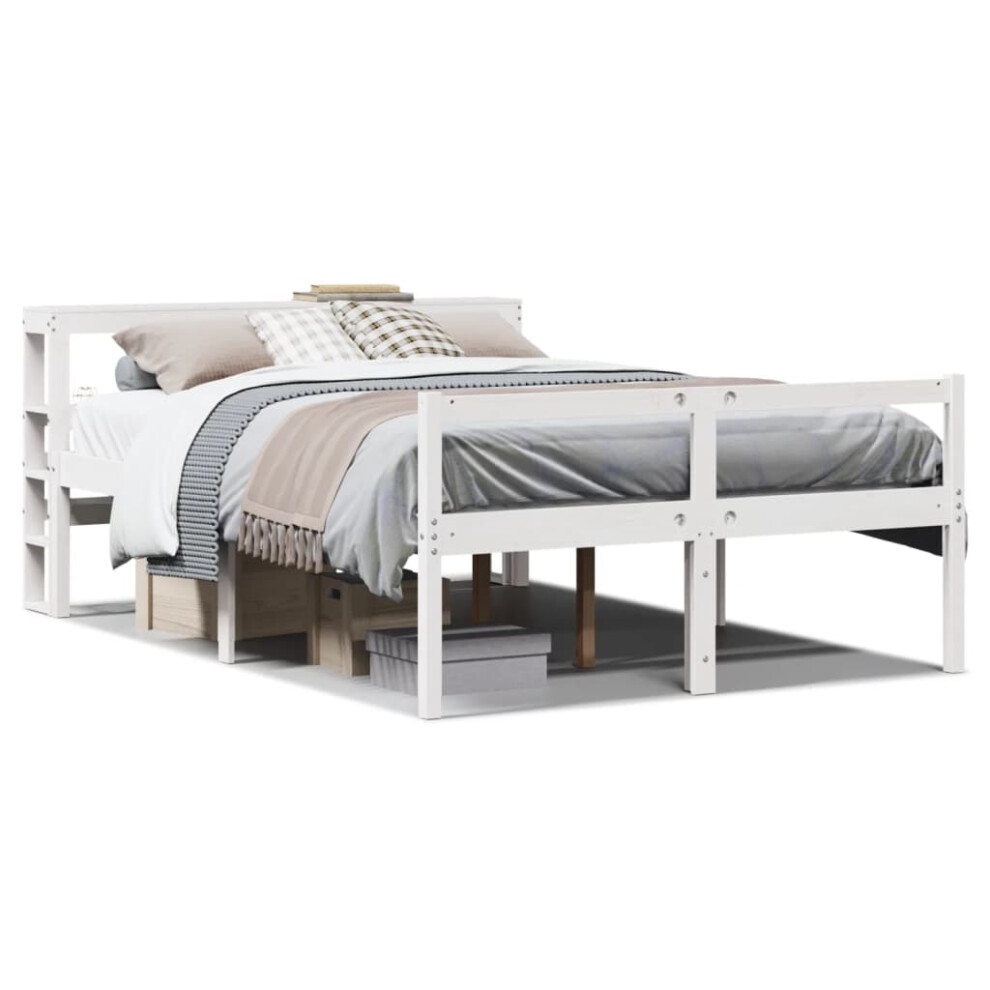 vidaXL Senior Bed with Headboard Bed Frame White 140x200 cm Solid Wood Pine