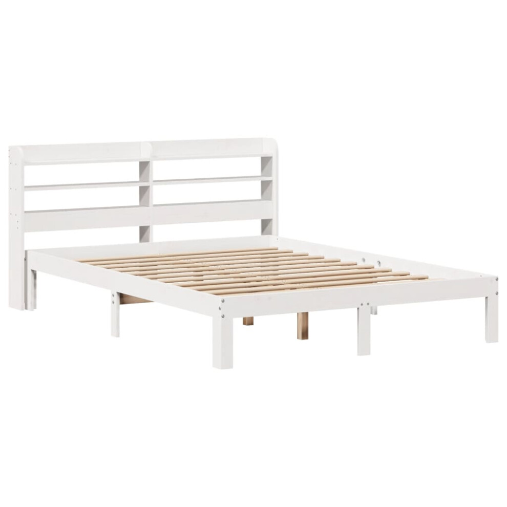 vidaXL Bed Frame with Headboard Bed Base White 140x200 cm Solid Wood Pine