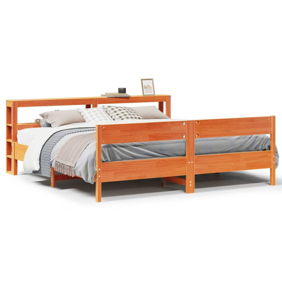 Vidaxl Bed Frame With Headboard Bed Base Wax Brown 200X200 Cm Solid Wood Pine