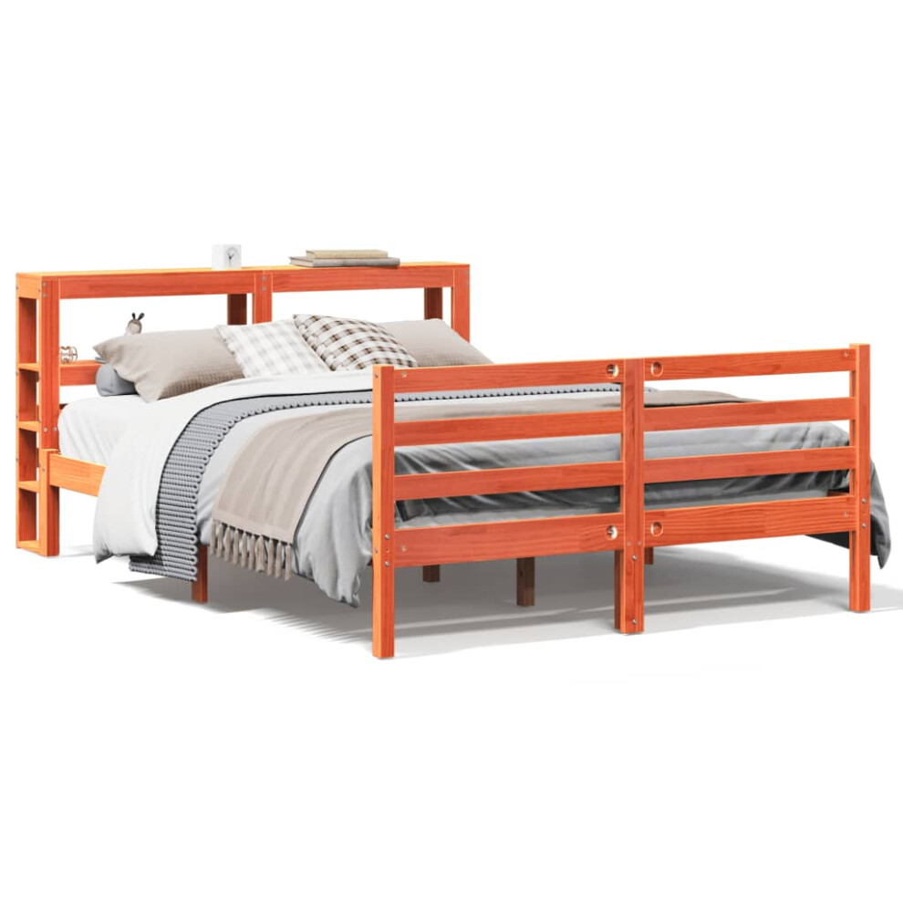 Vidaxl Bed Frame With Headboard Wax Brown 150X200 Cm King Size Solid Wood Pine