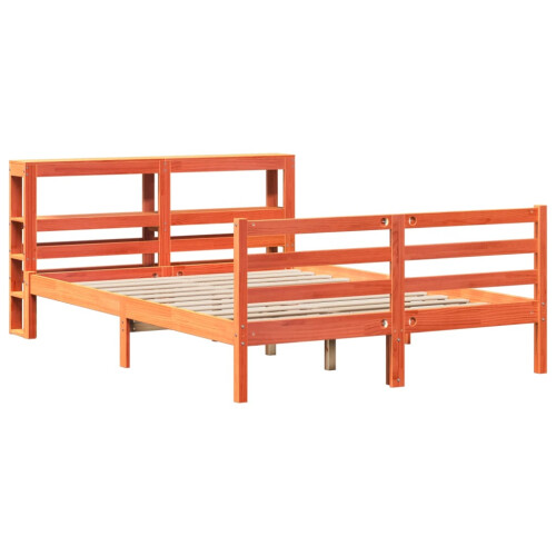 VidaXL vidaXL Bed Frame with Headboard Wax Brown 150x200 cm King Size Solid Wood Pine 2
