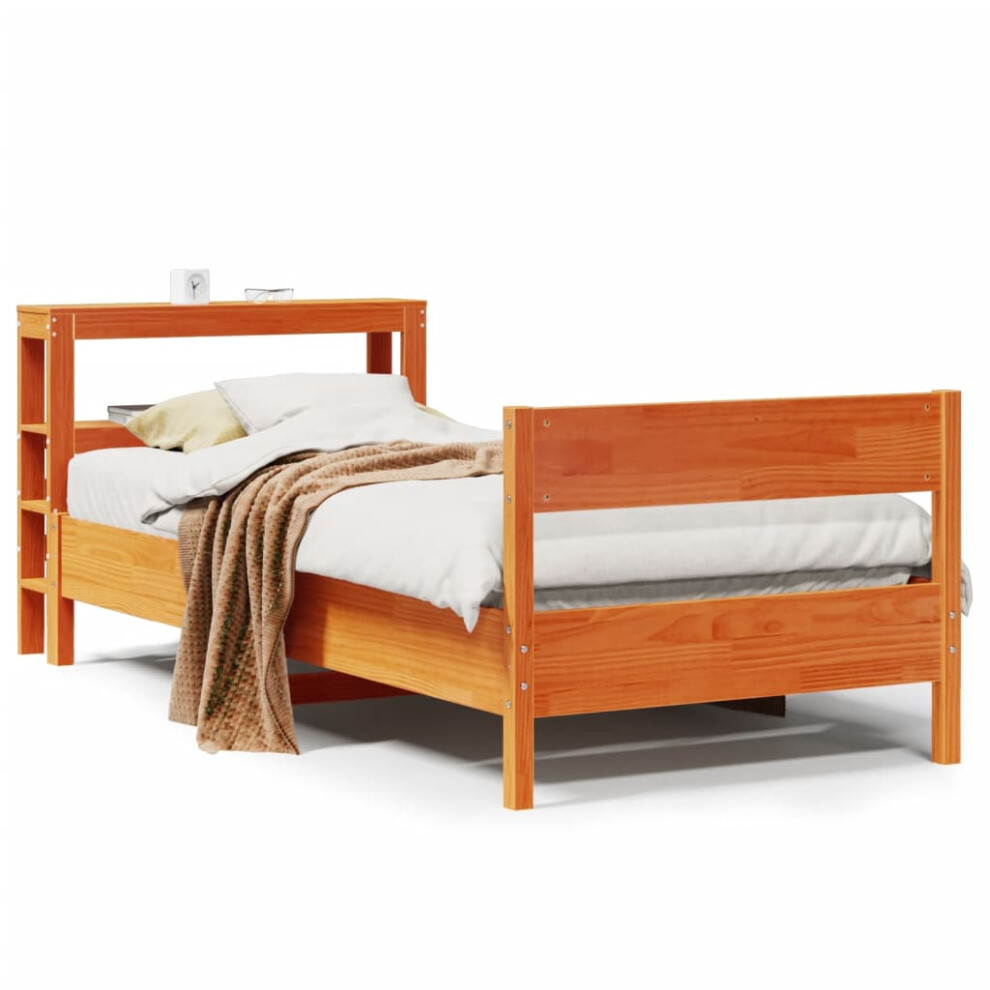 vidaXL Bed Frame with Headboard Bed Base Wax Brown 90x200 cm Solid Wood Pine