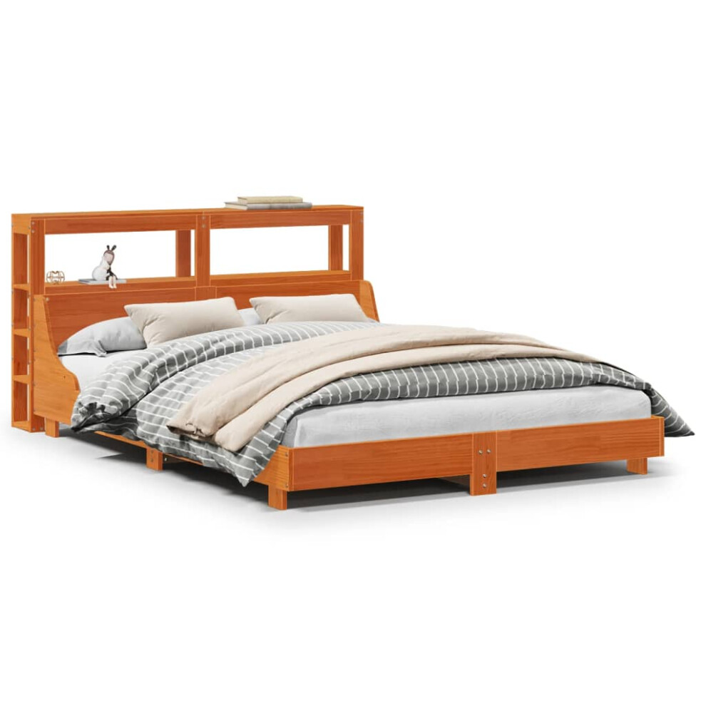 vidaXL Bed Frame with Headboard Bed Base Wax Brown 120x200 cm Solid Wood Pine