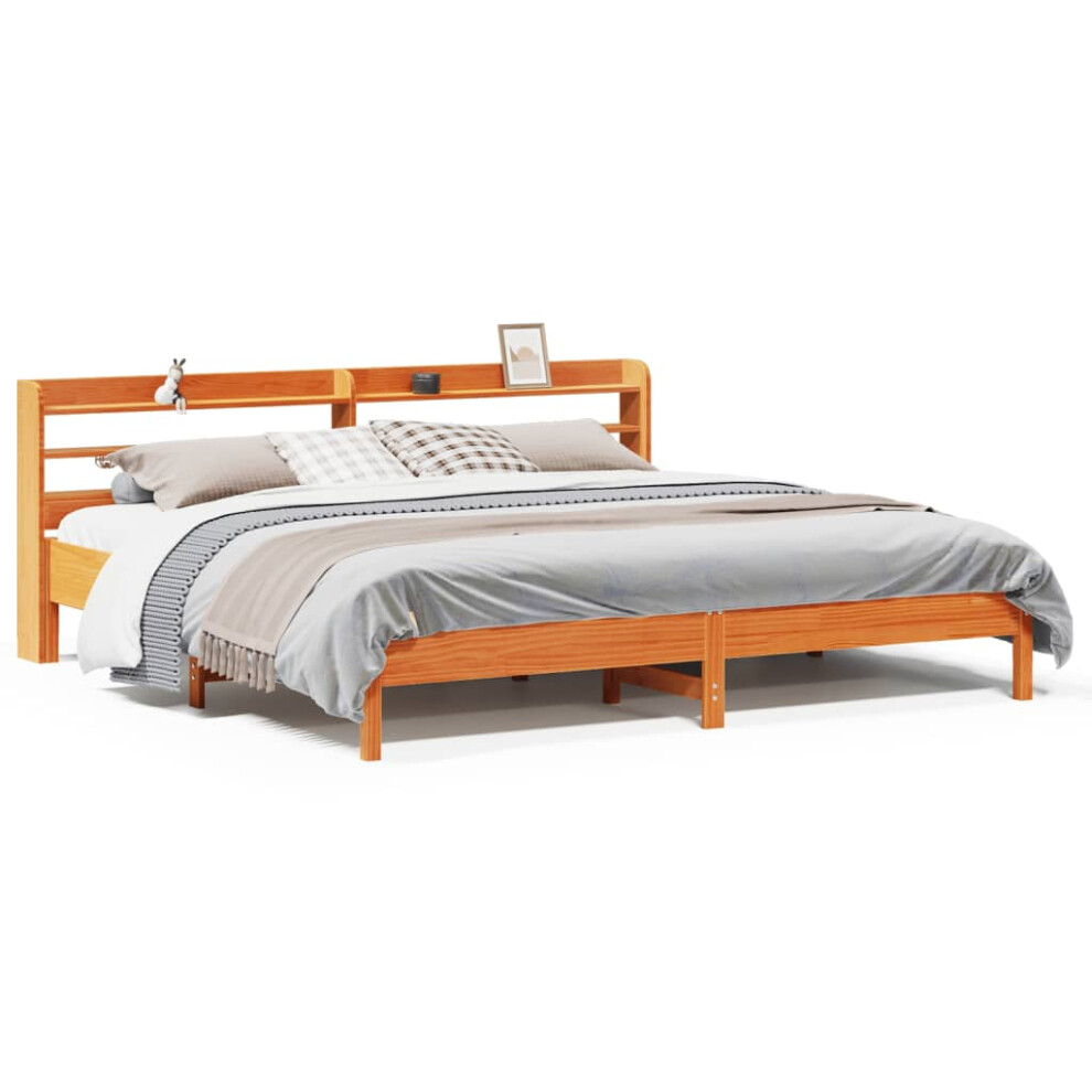 Vidaxl Bed Frame With Headboard Bed Base Wax Brown 200X200 Cm Solid Wood Pine