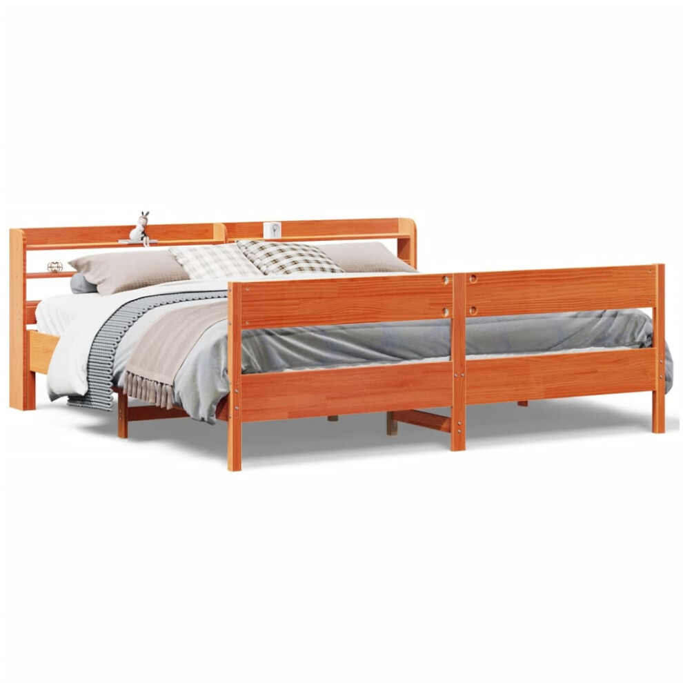 Vidaxl Bed Frame With Headboard Bed Base Wax Brown 200X200 Cm Solid Wood Pine