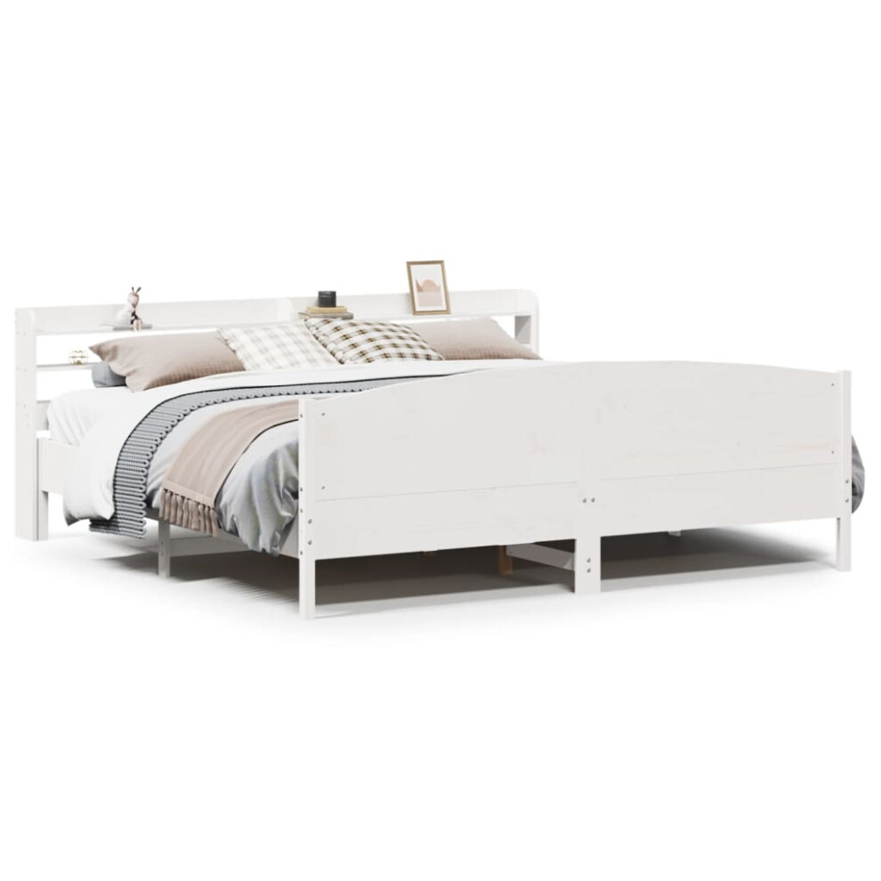 vidaXL Bed Frame with Headboard Bed Base White 200x200 cm Solid Wood Pine