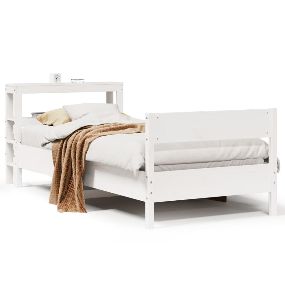 vidaXL Bed Frame With Headboard White 75x190 Cm Small Single Solid Wood Pine