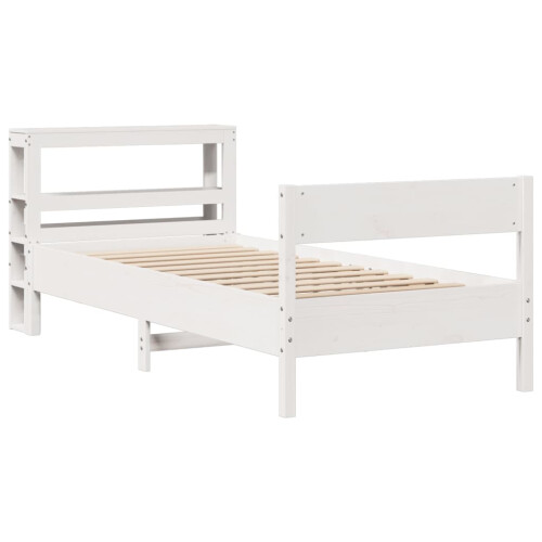 VidaXL vidaXL Bed Frame with Headboard White 75x190 cm Small Single Solid Wood Pine 2