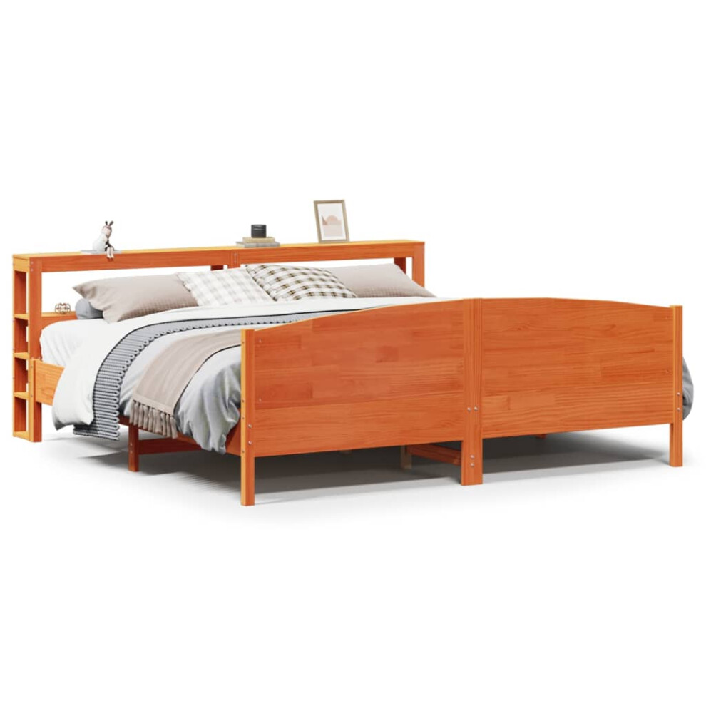 Vidaxl Bed Frame & Headboard Wax Brown 180X200 Cm Super King Solid Wood Pine