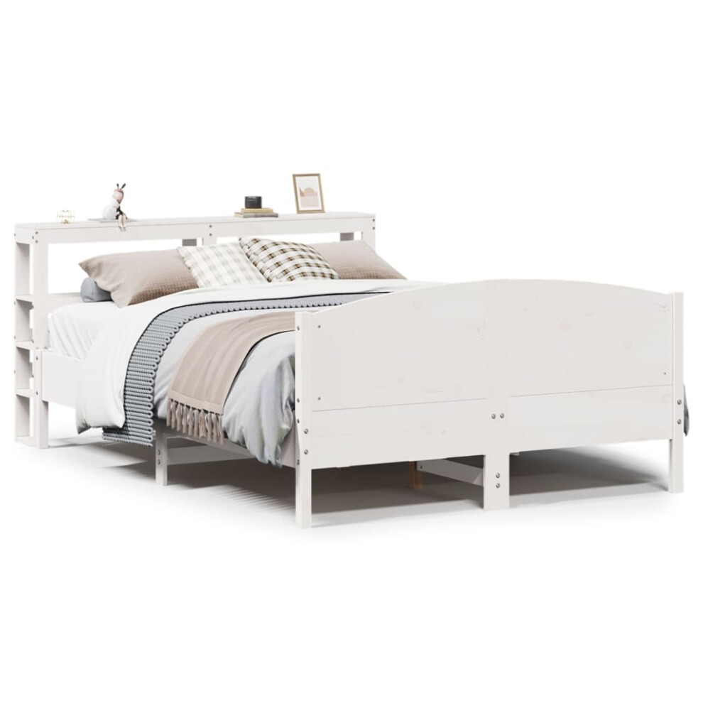 vidaXL Bed Frame with Headboard Bed Base White 140x200 cm Solid Wood Pine