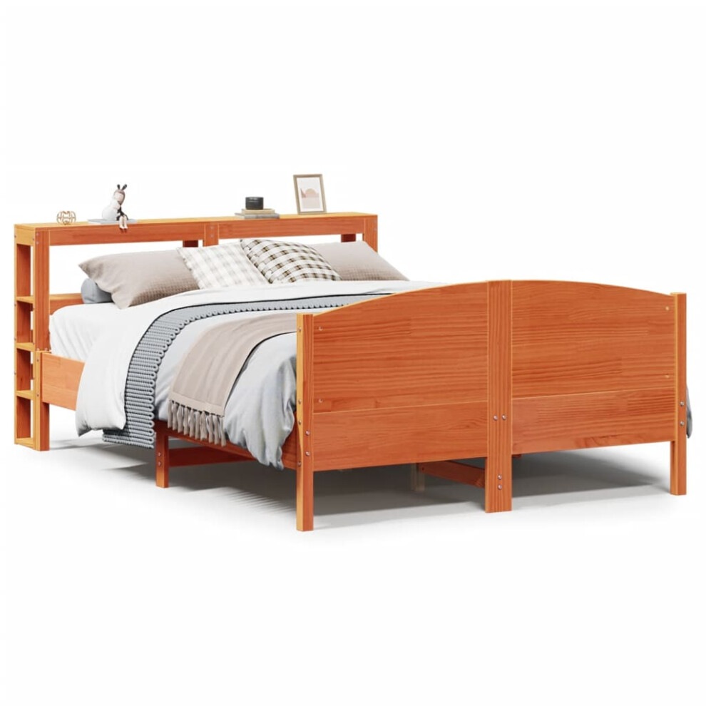 vidaXL Bed Frame with Headboard Bed Base Wax Brown 120x200 cm Solid Wood Pine