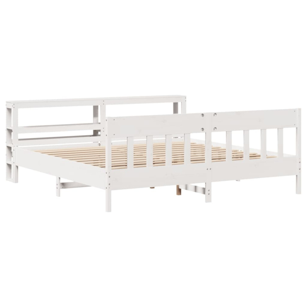 Vidaxl Bed Frame With Headboard Bed Base White 200X200 Cm Solid Wood Pine
