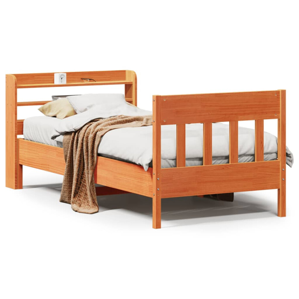 vidaXL Bed Frame with Headboard Wax Brown 90x190 cm Single Solid Wood Pine