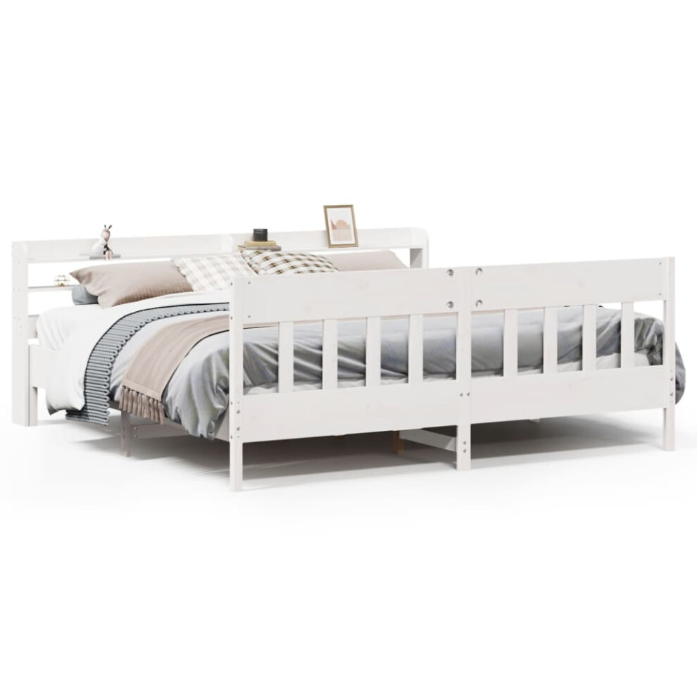 vidaXL Bed Frame with Headboard White 180x200 cm Super King Solid Wood Pine