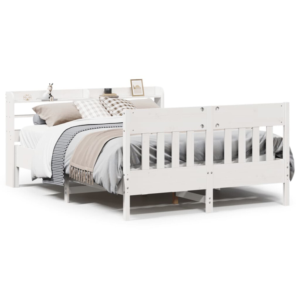 vidaXL Bed Frame with Headboard Bed Base White 120x200 cm Solid Wood Pine