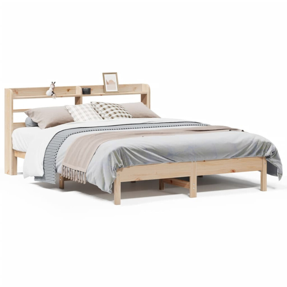 vidaXL Bed Frame with Headboard Bed Base Bedstead 135x190 cm Solid Wood Pine