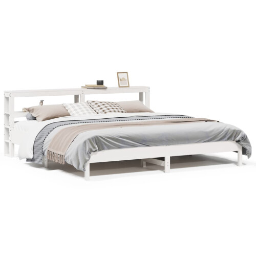 VidaXL vidaXL Bed Frame with Headboard Bed Base White 200x200 cm Solid Wood Pine