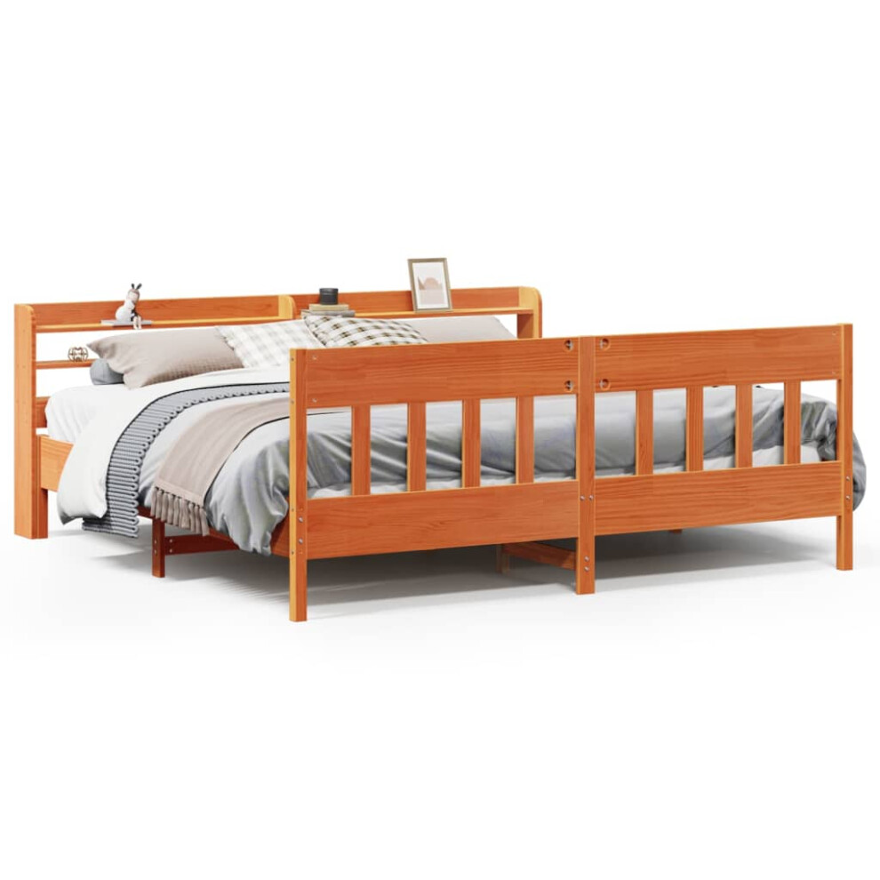 Vidaxl Bed Frame With Headboard Bed Base Wax Brown 200X200 Cm Solid Wood Pine