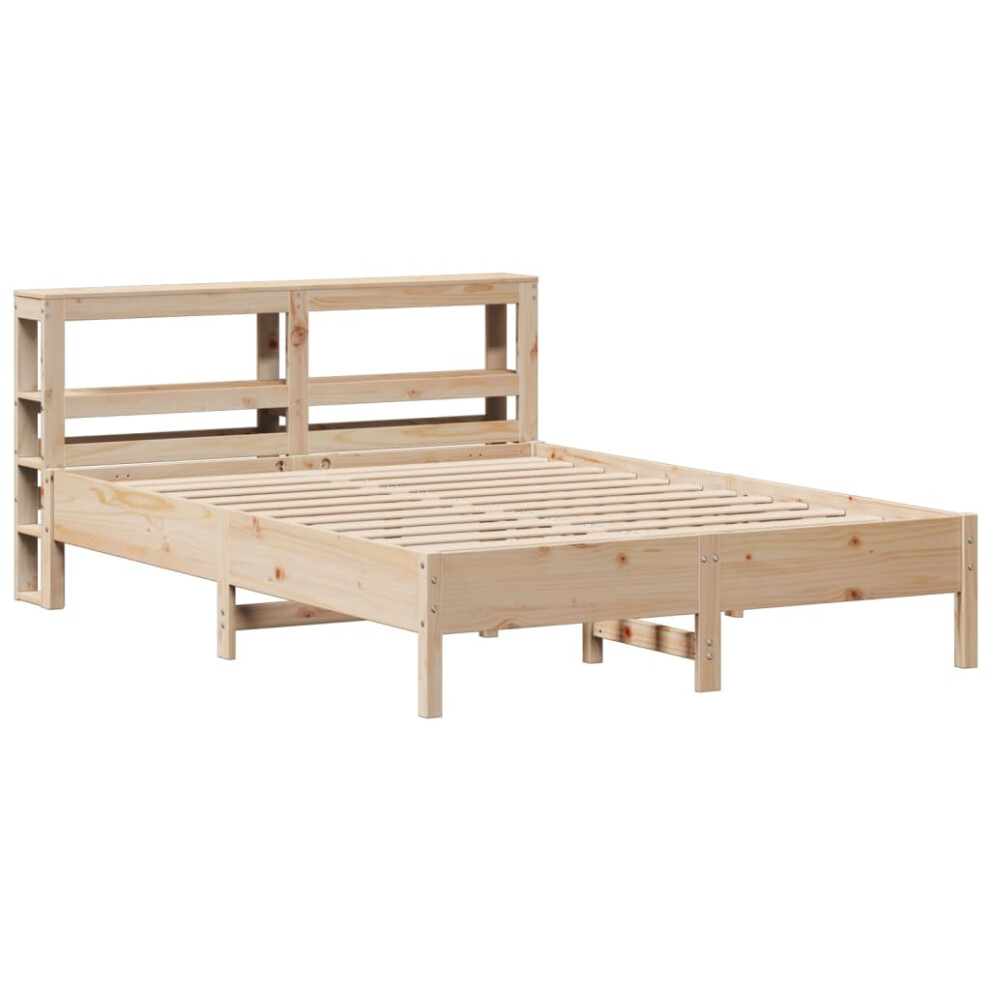 vidaXL Bed Frame with Headboard Bed Base 135x190 cm Double Solid Wood Pine