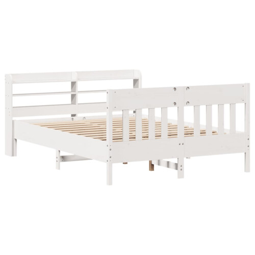 VidaXL vidaXL Bed Frame with Headboard Bed White 135x190 cm Double Solid Wood Pine 2