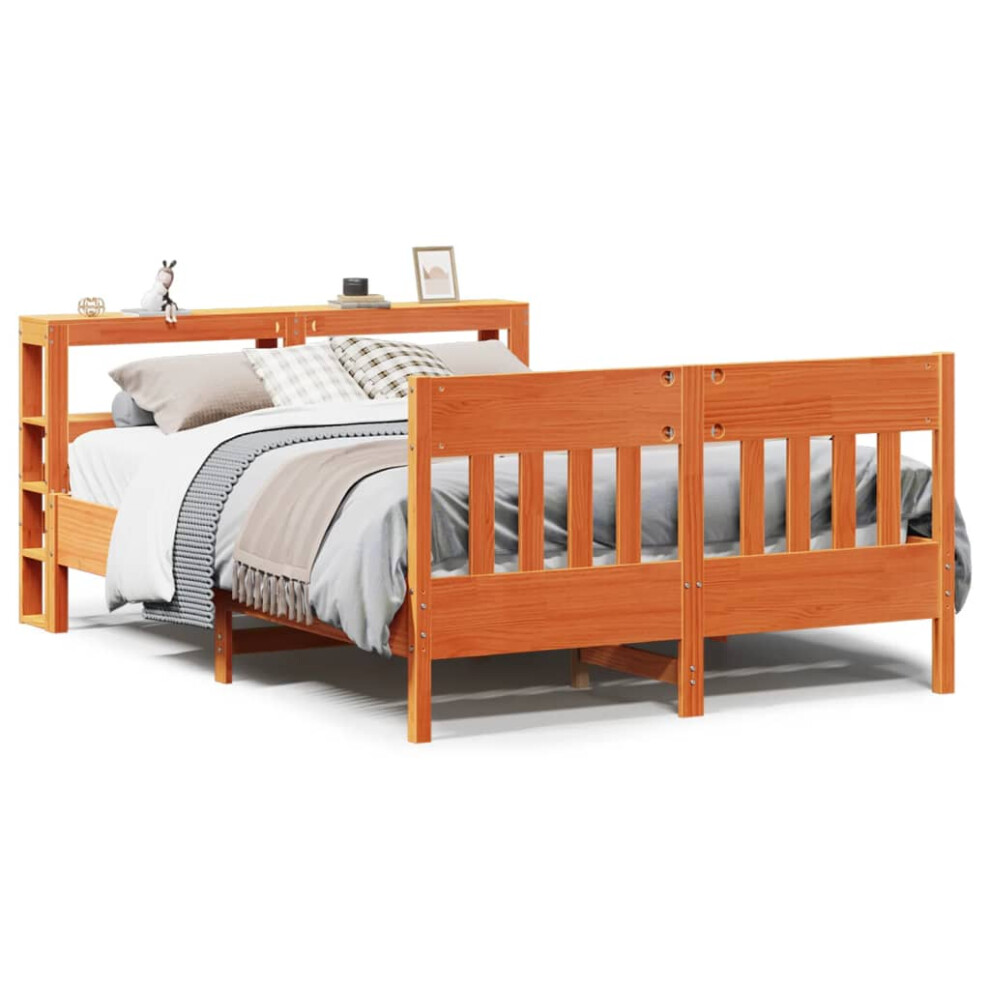 vidaXL Bed Frame with Headboard Bed Base Wax Brown 140x200 cm Solid Wood Pine