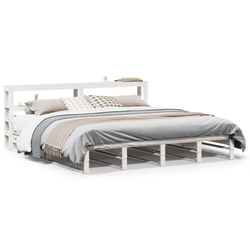 VidaXL vidaXL Bed Frame with Headboard Bed Base White 200x200 cm Solid Wood Pine 1