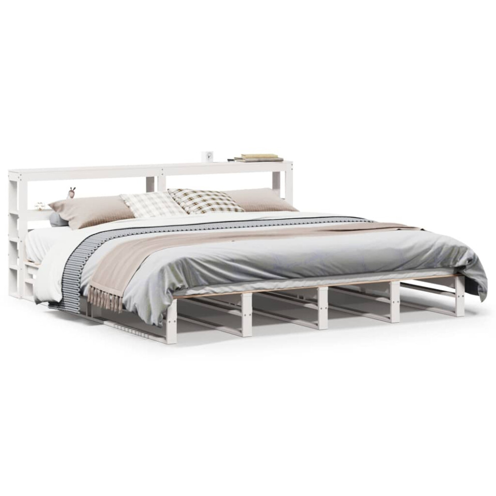 Vidaxl Bed Frame With Headboard Bed Base White 200X200 Cm Solid Wood Pine