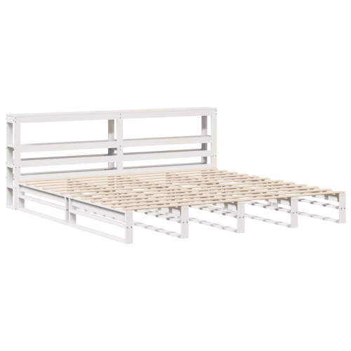 VidaXL vidaXL Bed Frame with Headboard Bed Base White 200x200 cm Solid Wood Pine 2
