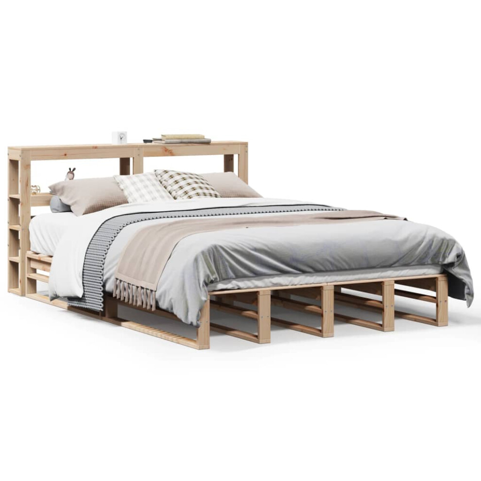 vidaXL Bed Frame with Headboard Bed Base Bedstead 140x190 cm Solid Wood Pine