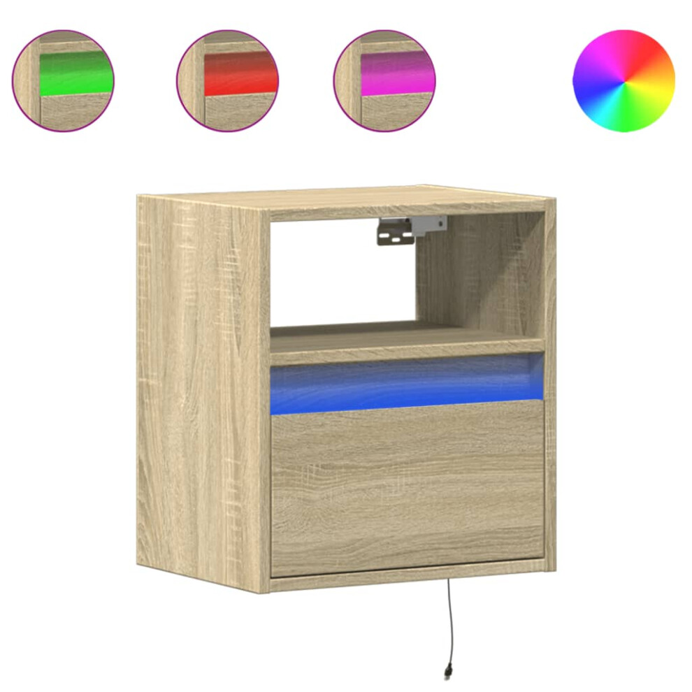 vidaXL Wall-mounted Bedside Cabinet with LED Lights Floating Shelf Sonoma Oak